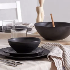 Ridge Black 12-Piece Dinnerware Set