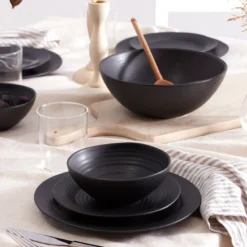 Ridge Black 12-Piece Dinnerware Set