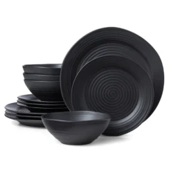Ridge Black 12-Piece Dinnerware Set
