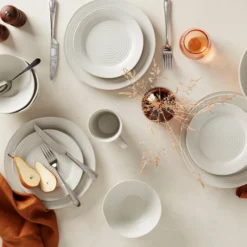 Ridge White 12-Piece Dinnerware Set