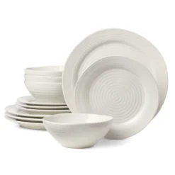 Ridge White 12-Piece Dinnerware Set