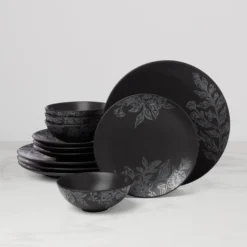 Roseto Charcoal 12-Piece Dinnerware Set