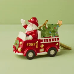 Santa In Fire Truck Ornament
