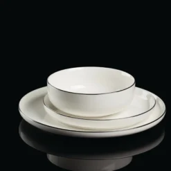 24 Seven Black Rim 12-Piece Dinnerware Set