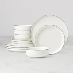 24 Seven Black Rim 12-Piece Dinnerware Set
