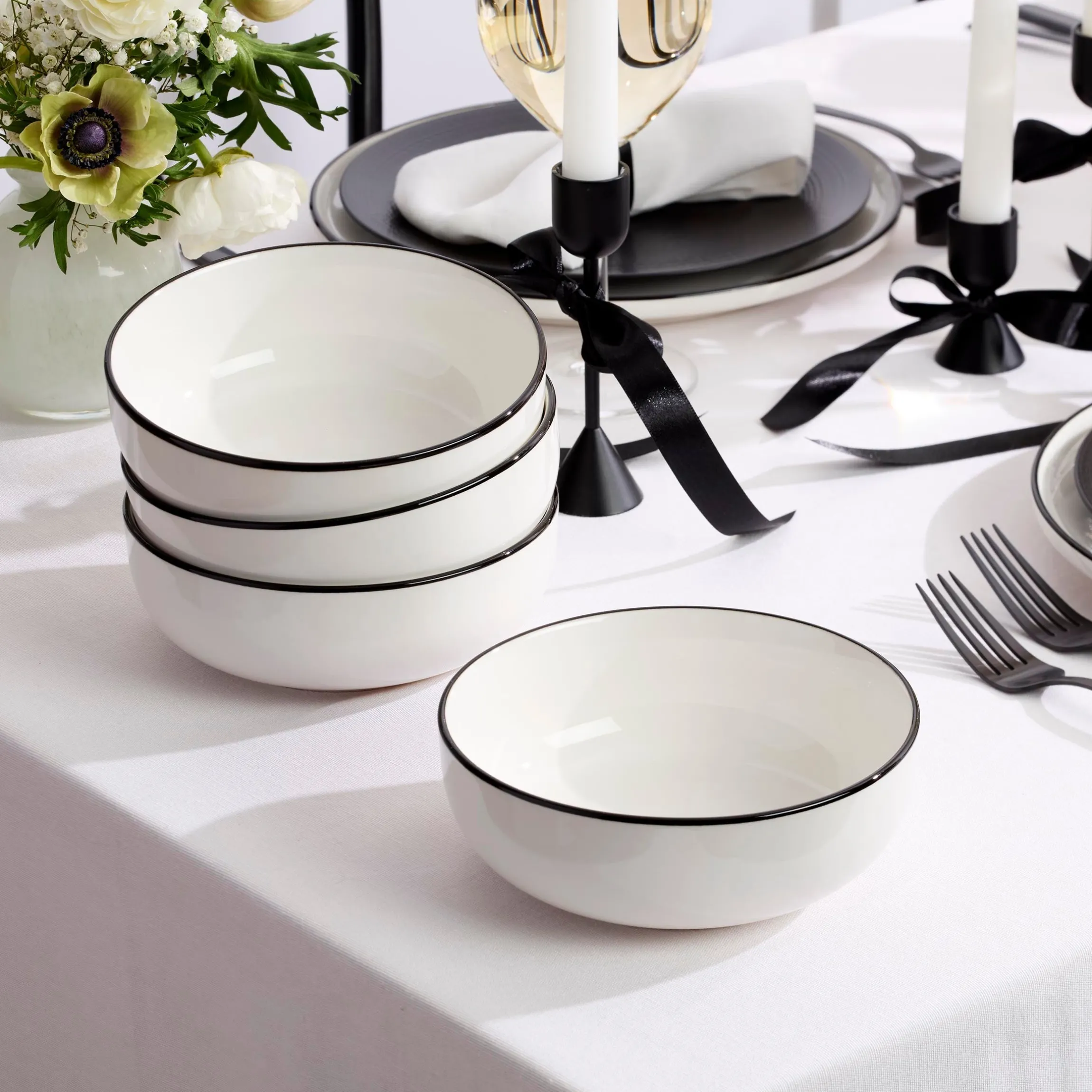 24 Seven Black Rim 12-Piece Dinnerware Set