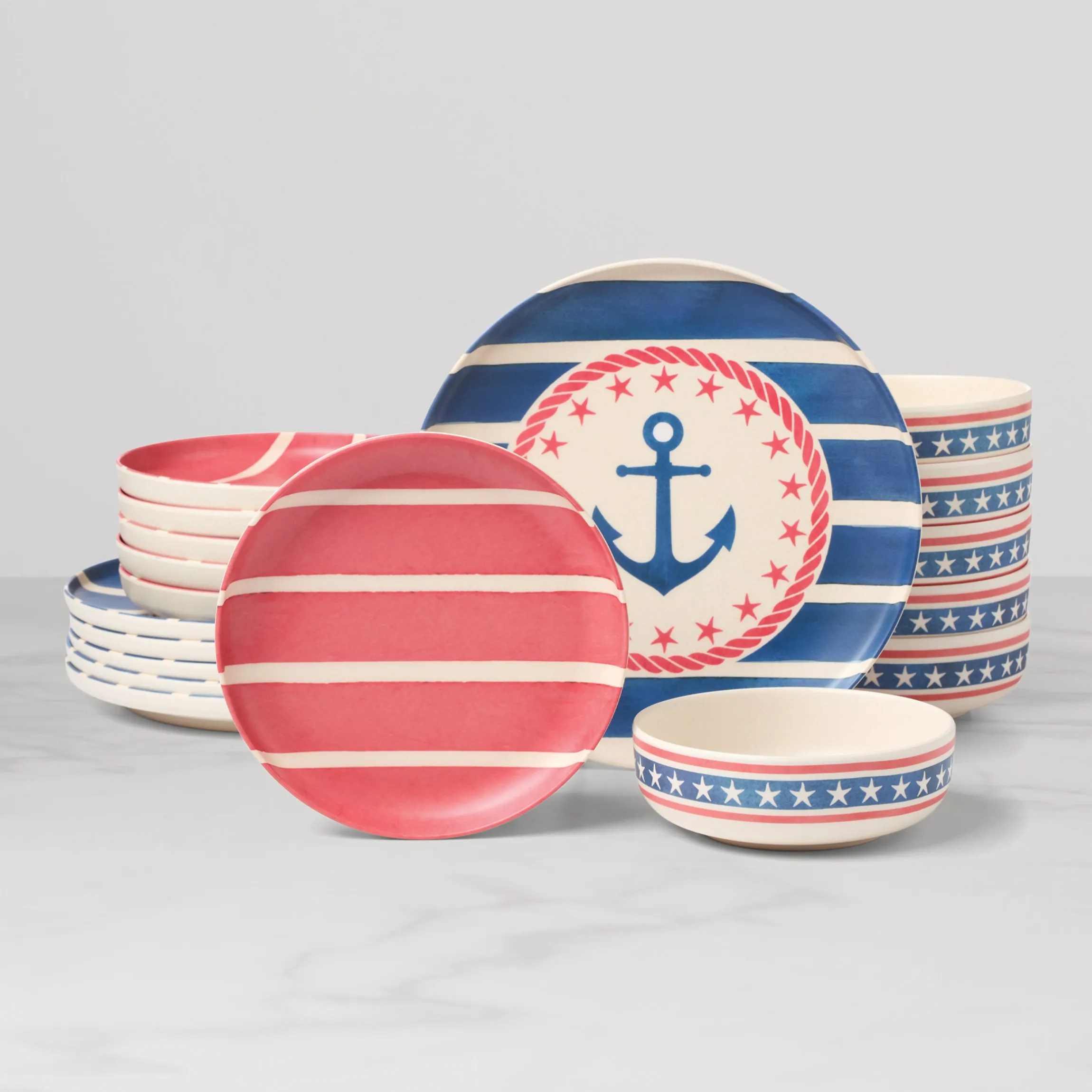 24 Seven Melamine Aweigh We Go 18-Piece Dinnerware Set