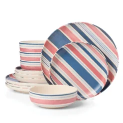 24 Seven Melamine Stripe 12-Piece Dinnerware Set