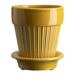 Simona Glazed Amber Yellow 12cm Pot with Saucer
