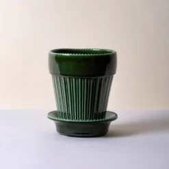 Simona Glazed Emerald Green 12cm Pot with Saucer