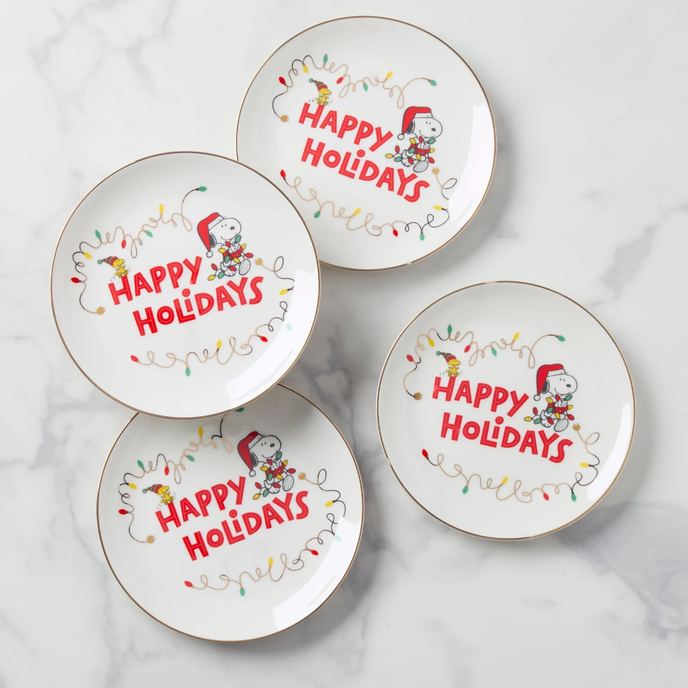Snoopy Christmas Accent Plates, Set of 4