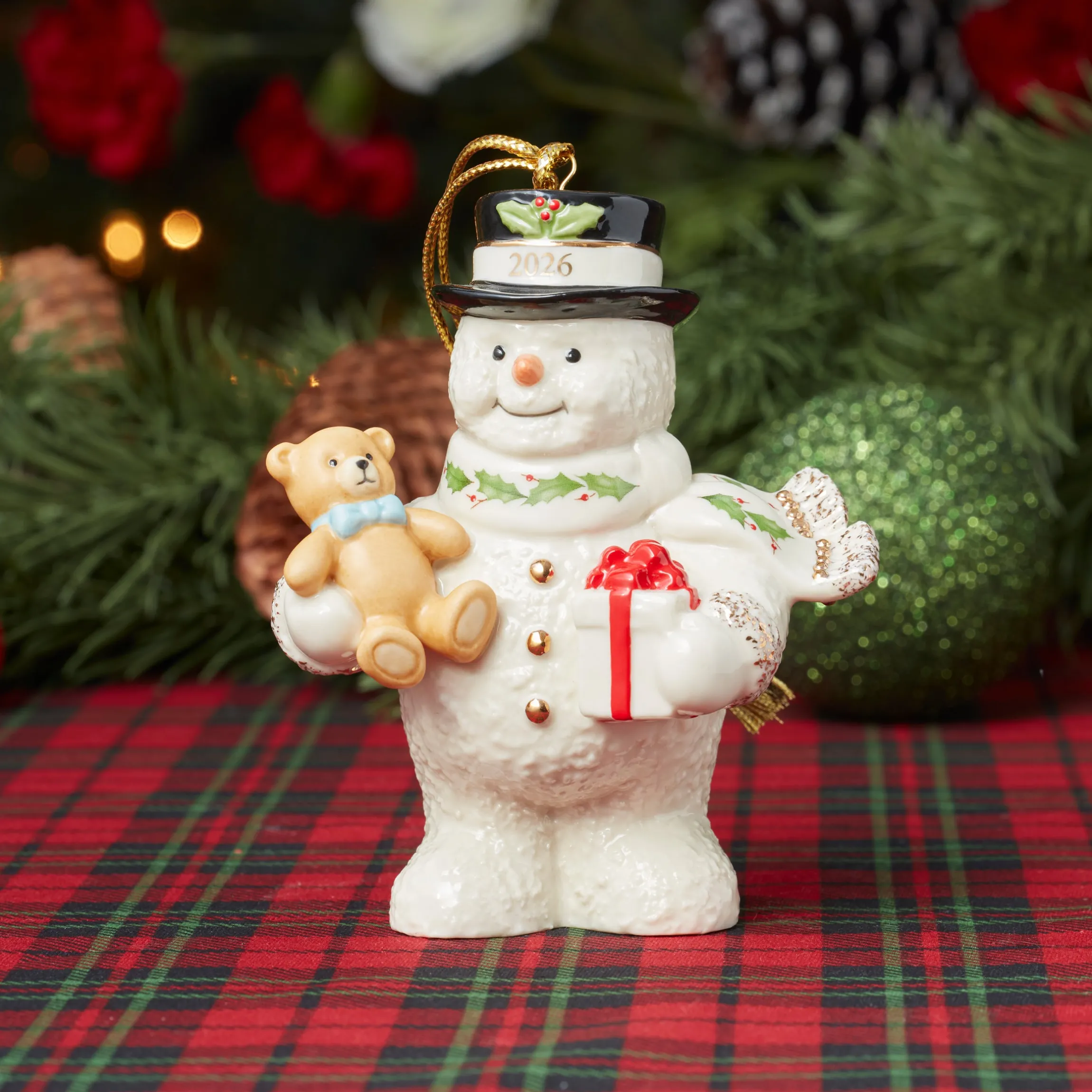 2026 Snowman with Teddy Bear Ornament