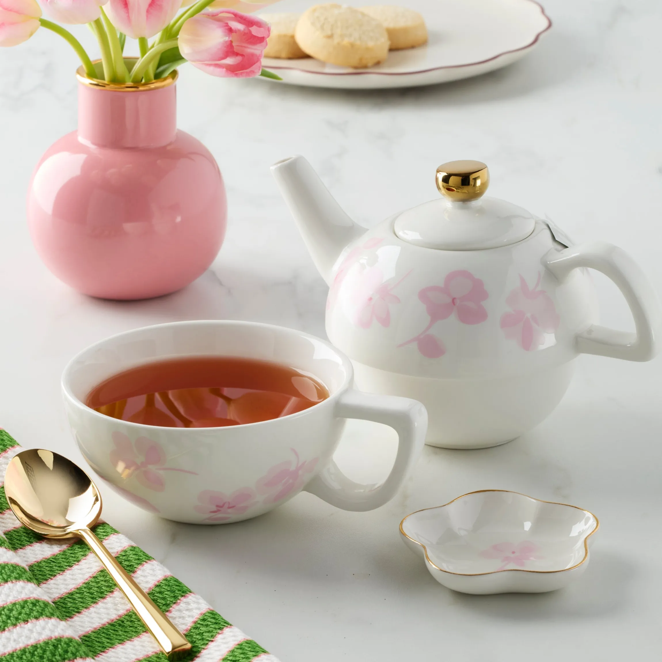 Spring Pansies Tea For One with Tea Bag Holder