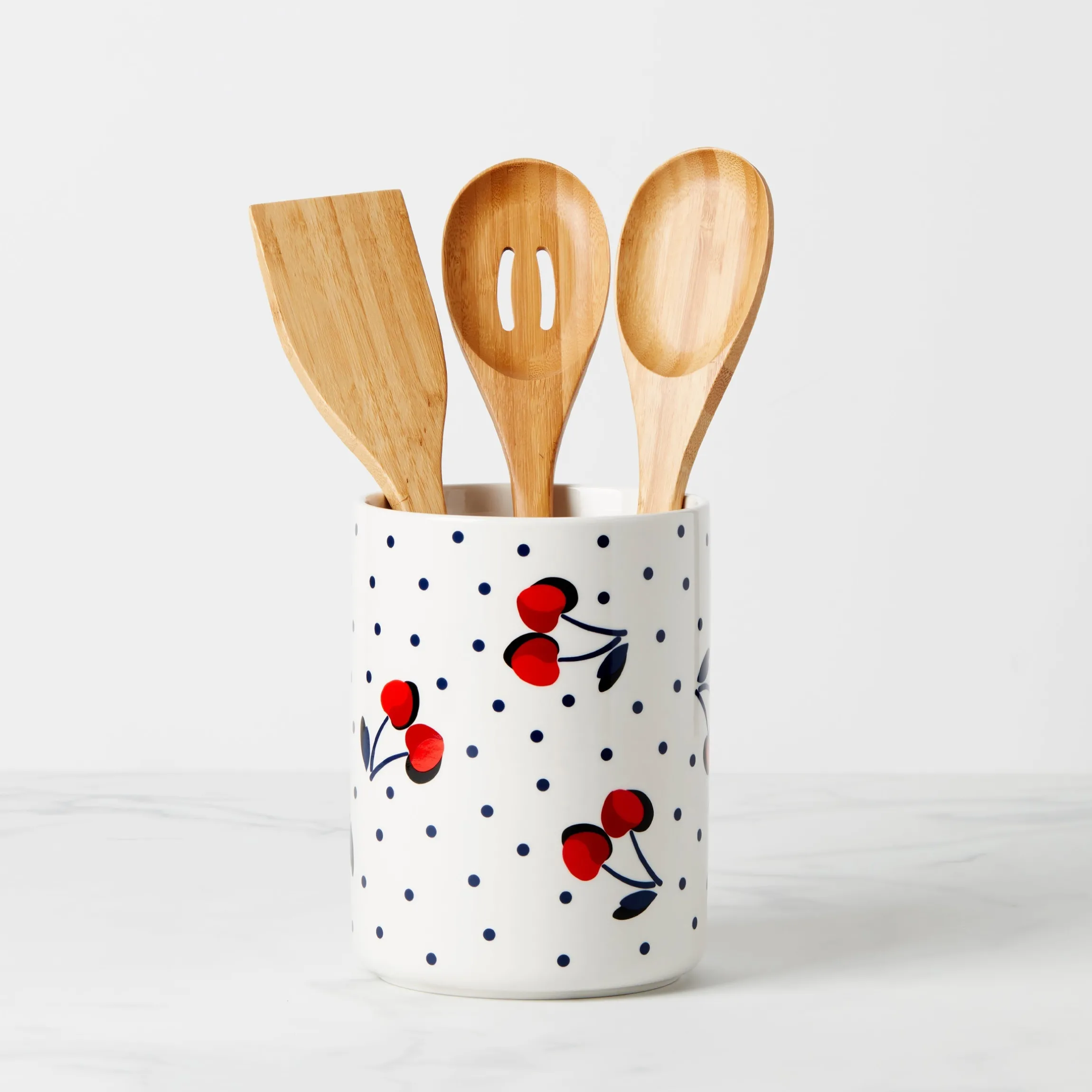 Vintage Cherry Dot 4-Piece Utensil Crock Set