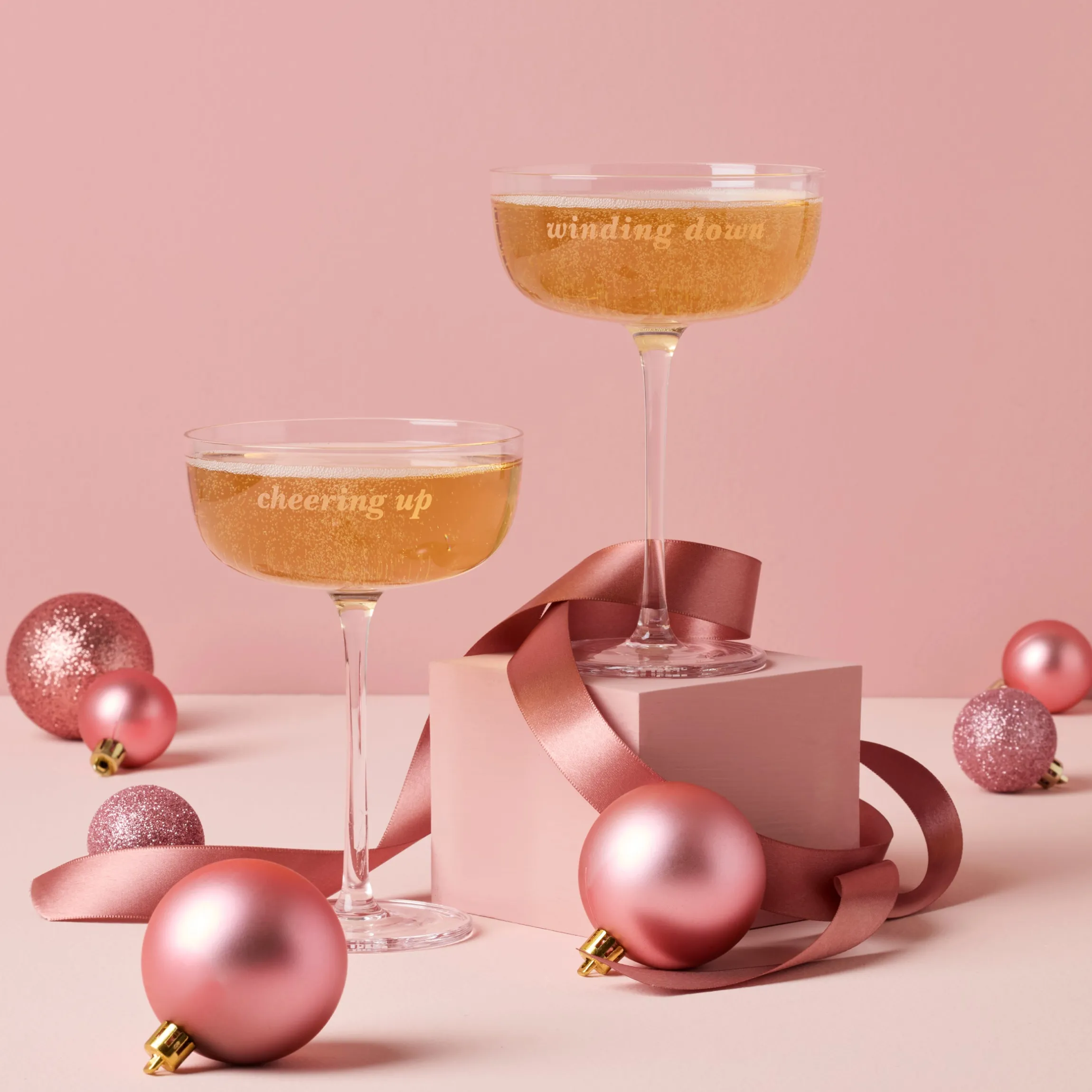 Winding Down & Cheering Up Coupe Glasses, Set of 2