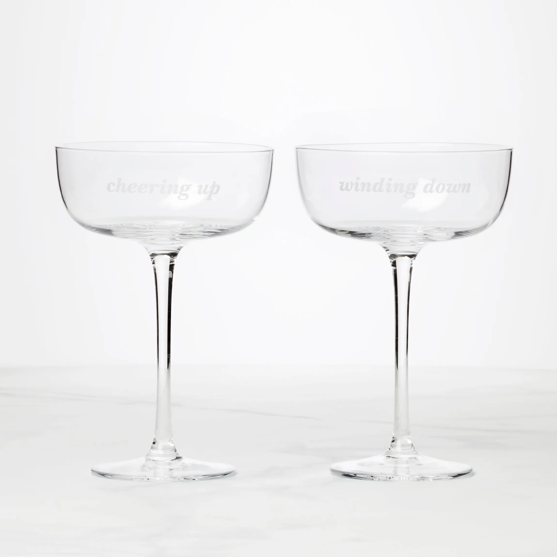 Winding Down & Cheering Up Coupe Glasses, Set of 2